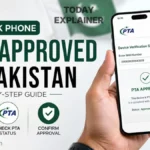 Person checking a smartphone's PTA approval status using the IMEI number in Pakistan