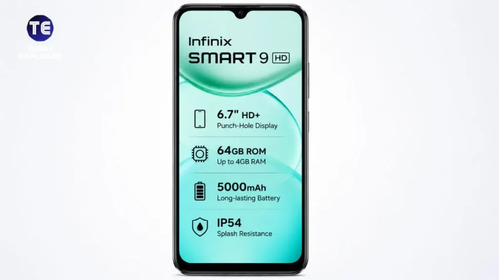Infinix Smart 9 HD smartphone shown from the front with its large display