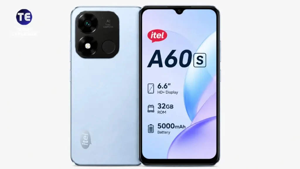 itel A60s budget smartphone shown from the front on a plain background