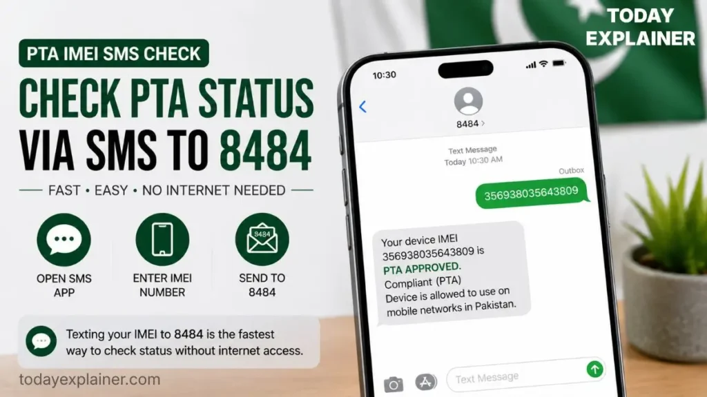 SMS message being sent to 8484 to check PTA approved status of a phone