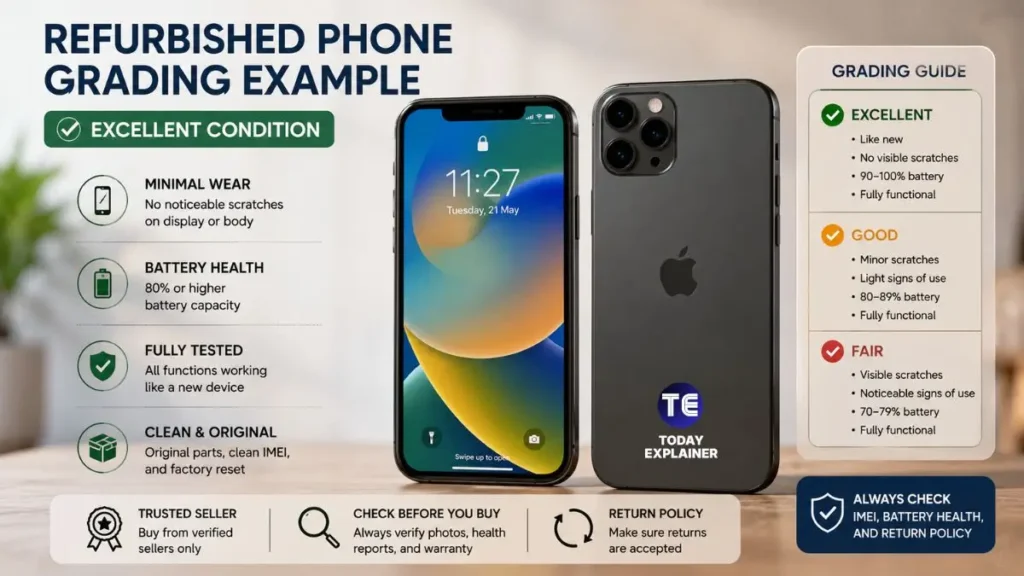 Refurbished phone graded as excellent condition with minimal visible wear