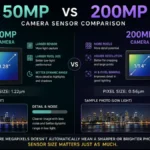 Side-by-side comparison of a 50MP and 200MP smartphone camera module
