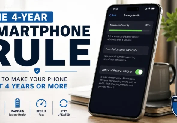 Battery health percentage shown in phone settings on an Android and iPhone