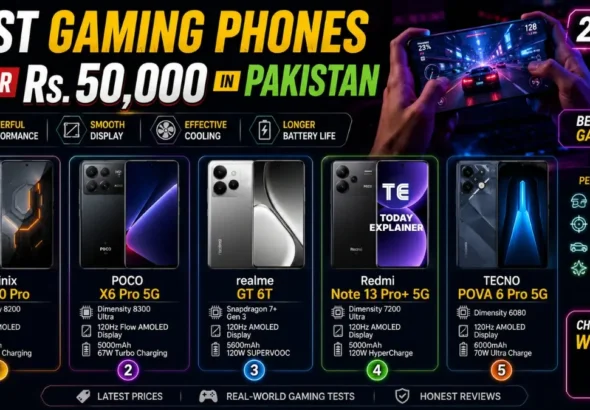 Five smartphones compared as the best gaming phones under 50000 in Pakistan in 2026