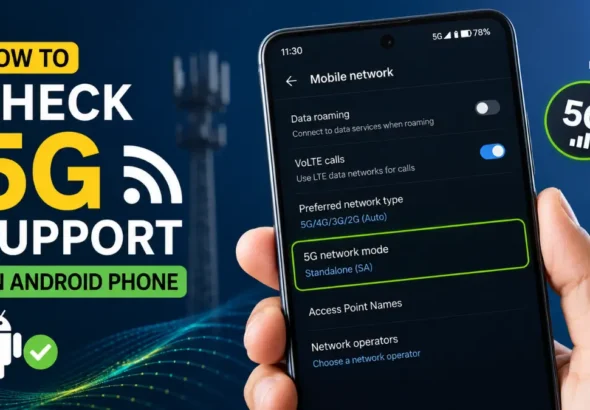 Android phone screen showing mobile network settings with 5G option highlighted
