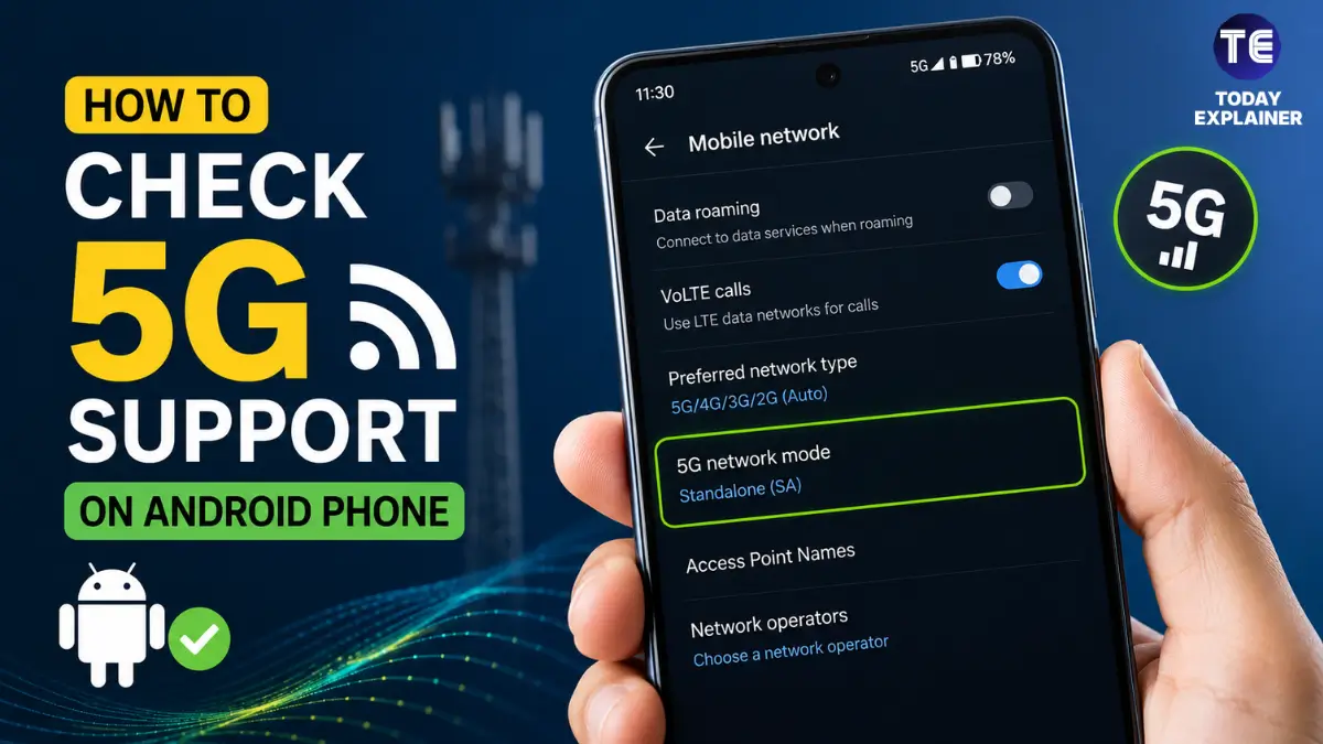 Android phone screen showing mobile network settings with 5G option highlighted