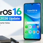 OPPO smartphone displaying the ColorOS 16 home screen after the August 2026 update