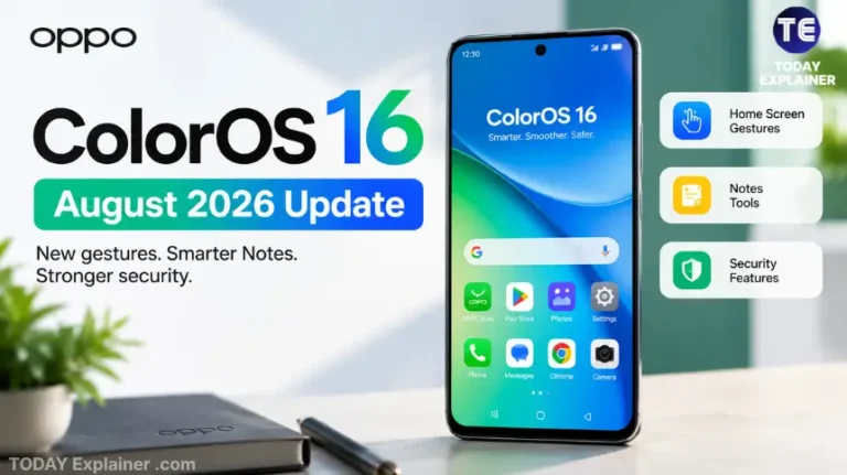 OPPO smartphone displaying the ColorOS 16 home screen after the August 2026 update