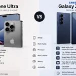 Side-by-side illustration comparing the rumored iPhone Ultra foldable and the Samsung Galaxy Z Fold 8