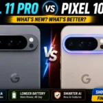 Google Pixel 11 Pro and Pixel 10 Pro shown side by side comparing their camera bars