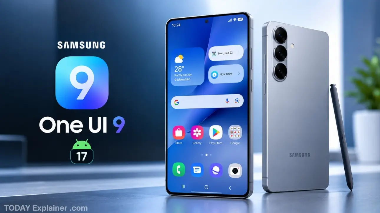 Samsung Galaxy S26 smartphone displaying the One UI 9 home screen